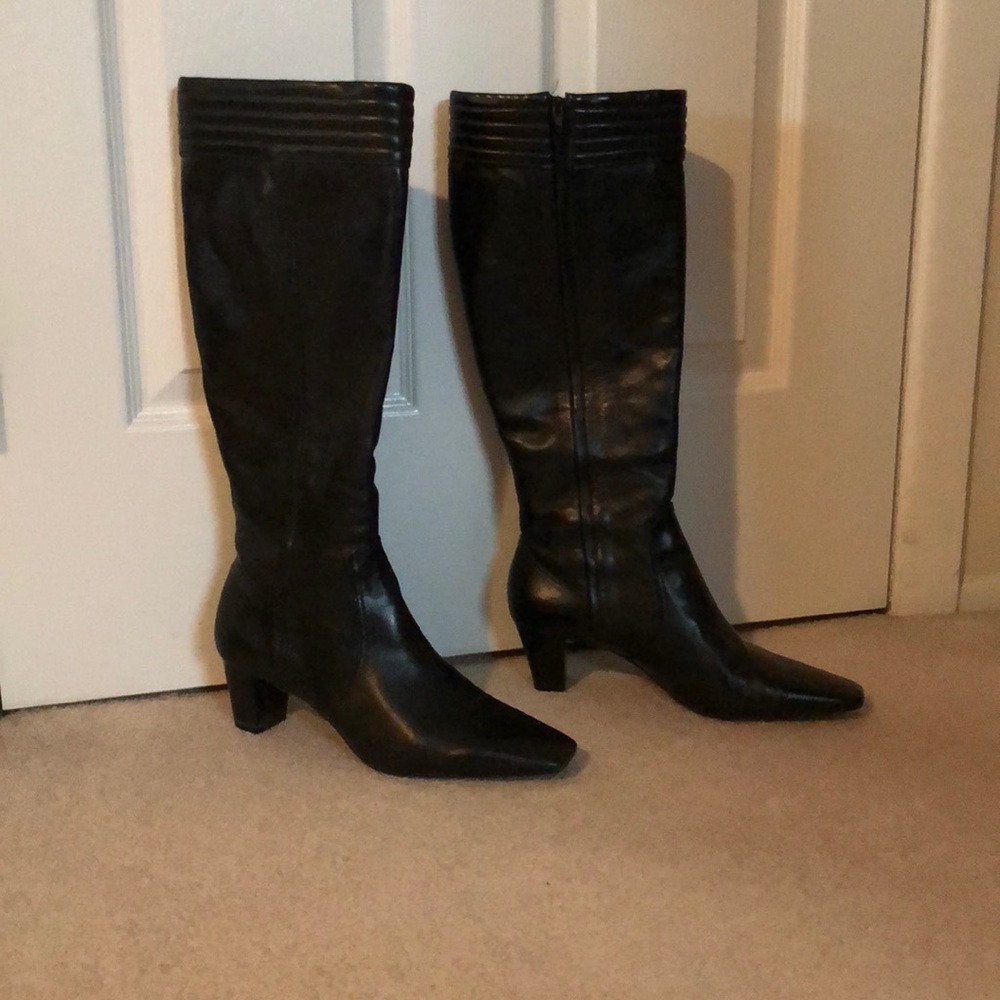 Cole Haan black knee-high heeled boots, size 10